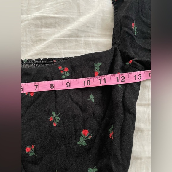 Reformation Black Rose Red Floral The Kemmy Long Sleeve Top Size 0 - Picture 7 of 8